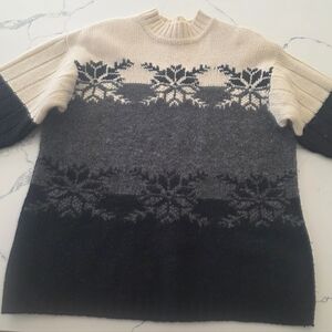 100% Wool Cream and Black Snowflake Sweater